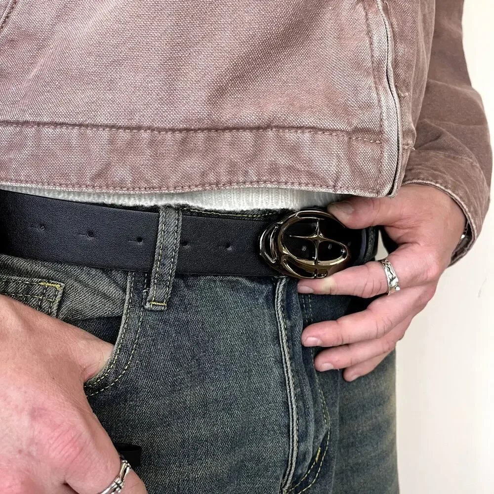 y2k 2000s chrome star futuristic cross emblem black grunge emo belt - Picture 4 of 4